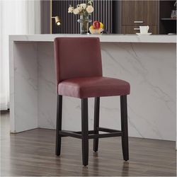 E935 $50  26'' Faux Leather Bar Stools, Modern Upholstered Bar Chairs with Back, Soild Wood Legs Barstools for Kitchen Island, Red  Size 1pcs(26in) It