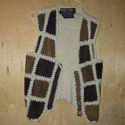 Vintage Genuine Leather Patchwork Multi Color Leather Buttons Up Vest Size Small