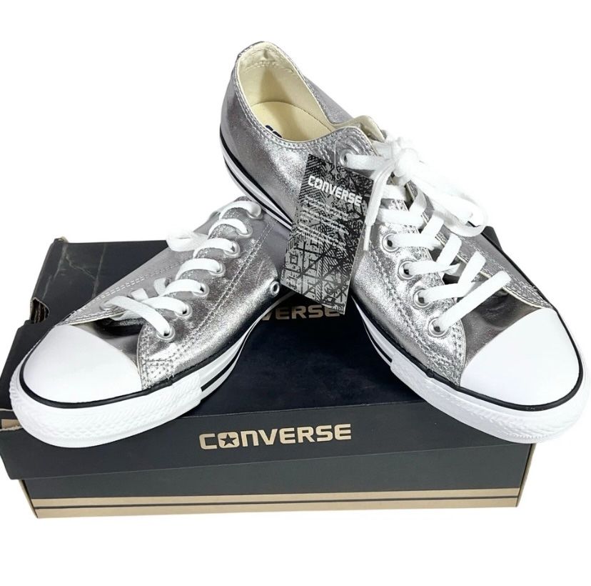 Converse All Star Low Top Sneakers Shoes Metallic Silver Men 9 Women 11 New
