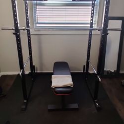 Titan Fitness Power Rack, 7' Barbell, Bench, Plates