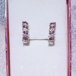 Purple Amethyst Earrings In Sterling Silver