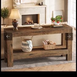 62.99" Long Wood Console Table, Farmhouse 2-Tier Entryway Table Sofa Table - Color: Brown