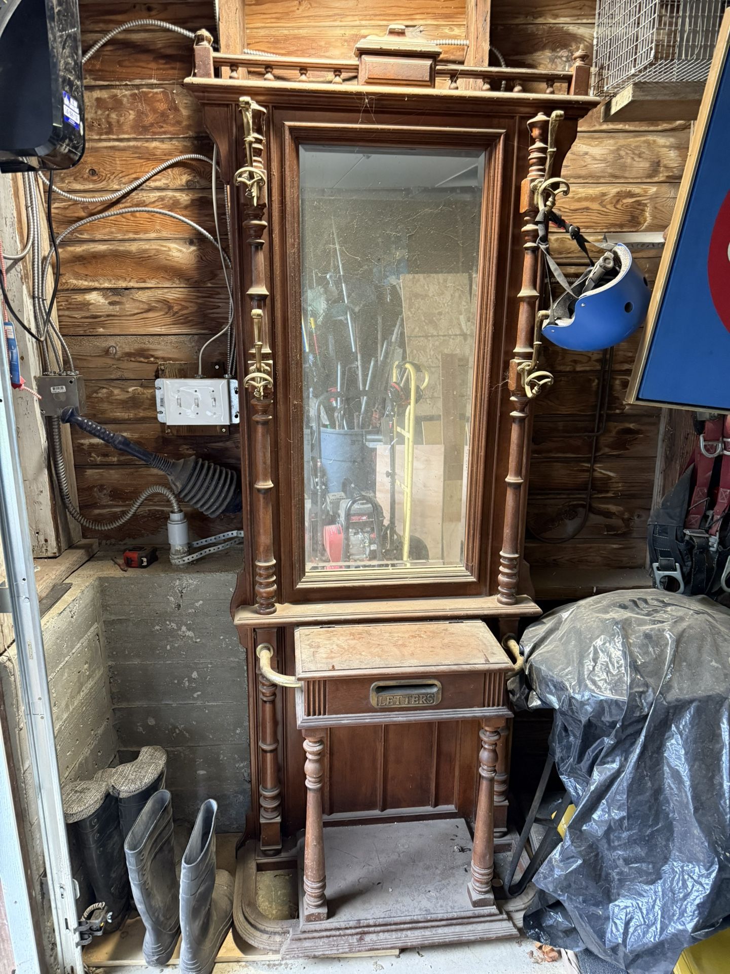 antique hall tree with mirror