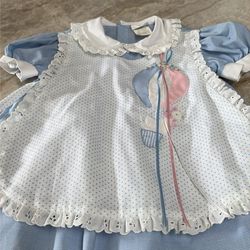 Vintage Nannette toddler’s (24 months) baby girl dress - blue with smocked blue polka dots.