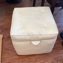 Pottery Barn Off White Leather Ottoman 
