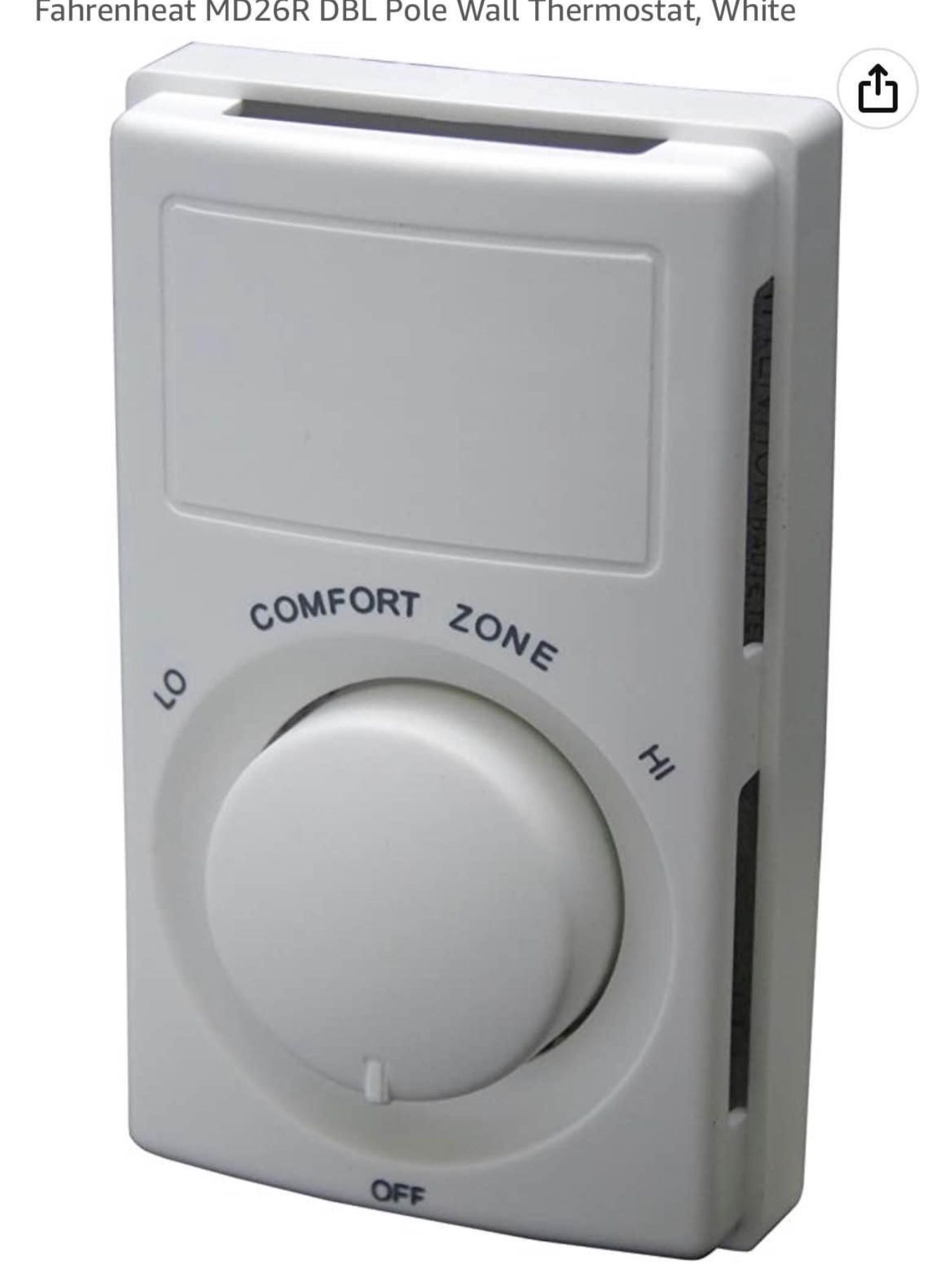 Fahrenheat MD26R DBL Pole Wall Thermostat, White