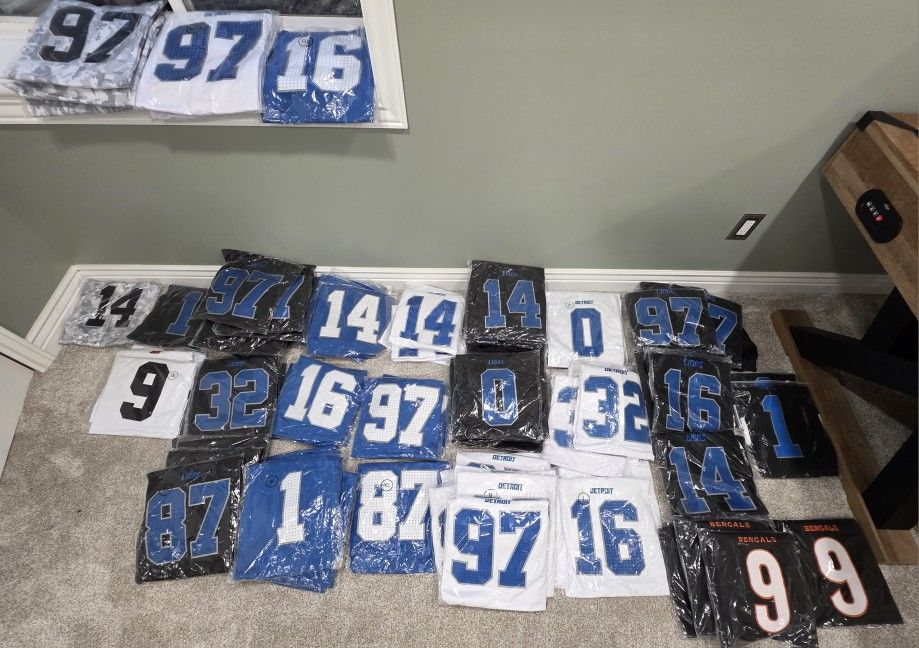 DETROIT LIONS JERSEYS --Sewn Material Sleeves-..All $25, ....Salute To Service $30