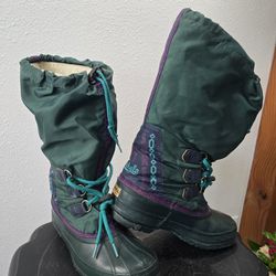 Vintage 90s Sorel Womens Freestyle Tall Snow Boots Felt Liner Canada Green Sz 9