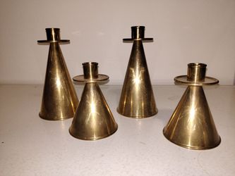 4 Cone Shaped Brass Candle Holders
