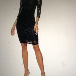 MARINA BLACK SEQUIN SHEATH DRESS- Size 12