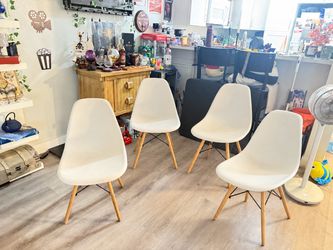 4 White Modern Dining Chairs Full Set