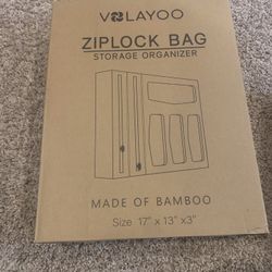 Bamboo Ziplock Bag Storage Organizer for Kitchen, VOLAYOO 6 in 1 Bag Drawer Organizer with Slider, Plastic Wrap Dispenser with Cutter — Excellent Cond