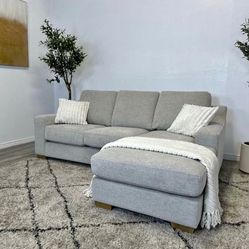 Modern Light Gray Sectional Sofa w/ Ottoman (Like New)