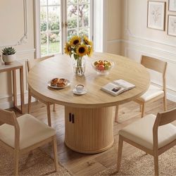 35.5" Round Pedestal Dining Table with Storage Shelf ¨C Wood Base, Natural Wood, Ideal for Kitchen, Breakfast Nook, Small Space  Elegant & Compact Des