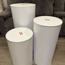 White Cylinder Pedestal Stands for Party- 3 Pieces