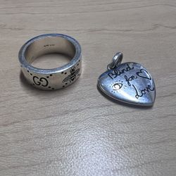 Authentic Sterling Silver Gucci Ring & Heart Pendant
