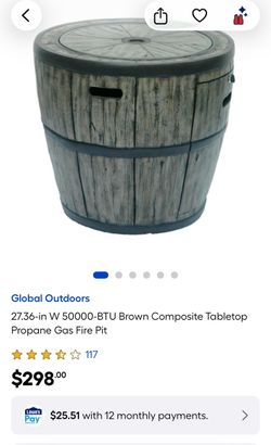 Global Outdoors Barrel-Style Propane Gas Fire Pit
