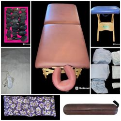 sports Massage table head rest stool bolster hot stones heating pad sheets