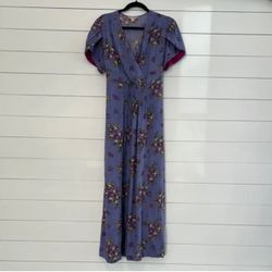 April Cornell- Bellevue Periwinkle- Floral Maxi Dress- Size Small