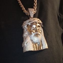 Iced Out Jesus Piece Face Head Extra Large Pendant 14K Gold With 14k Chain