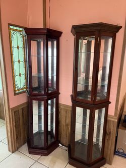 Tall Brown wooden glass cases MUST GO THIS WEEK