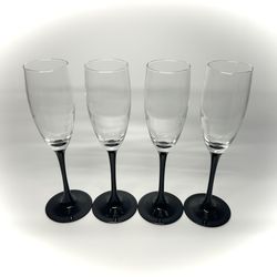Set of 4 Black Stem Champagne Flutes