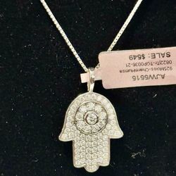 Hamsa Diamond Charm With 925 Silver Chain