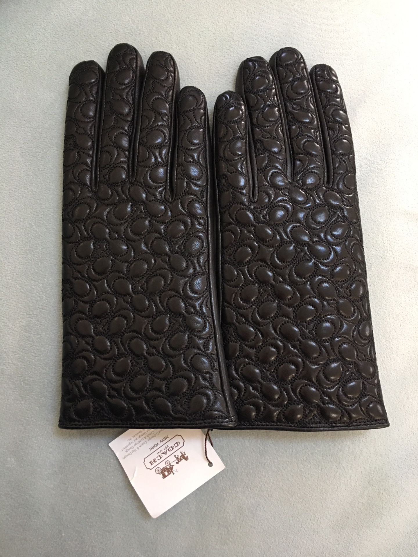 NWT Coach Signature Quilted Black Leather Gloves (size 7) for sale!!!!