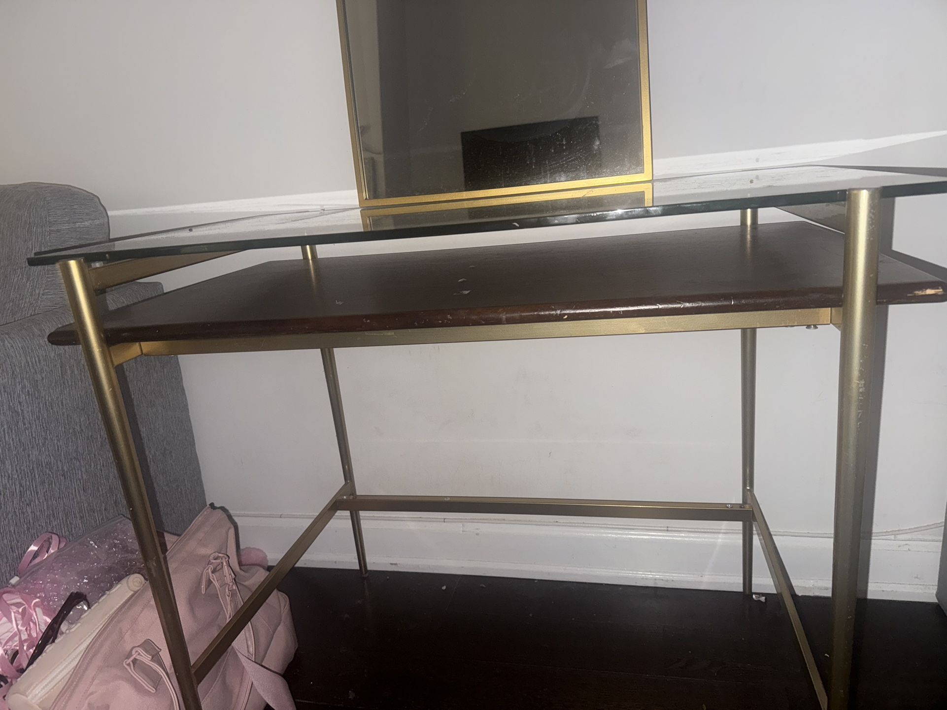 West Elm Gold Glass Wooden Desk