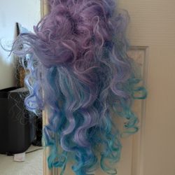 Fantasy rainbow colorful Halloween party mermaid wig (child - stretchy for all head sizes)