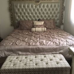 Brand new Bed frame+headboard+mattress+2 night stands+6 drawer vanity with mirror