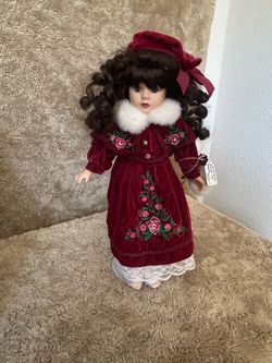 The Brass Key Porcelain Doll - Burgandy