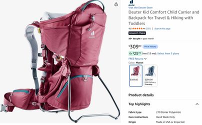 Deuter Kid Comfort Child Carrier Hiking Backpack – Maroon | Like New