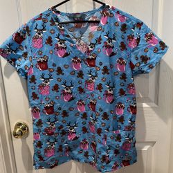 2 Woman Holiday Christmas Scrub Tops Large