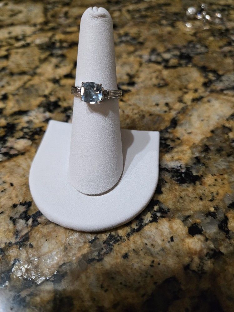 NEW GENUINE 1.45 Cts AQUAMARINE b& DIAMOND RING 10K WHITE GOLD size 6 - Free Appraisal