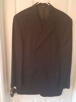 Chaps Black Pinstrip(Gray) Men's Suit. 42R Jacket 36x30 Pants