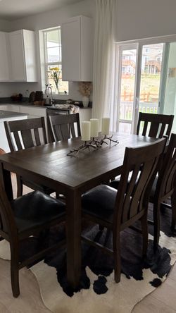 Dark Wood Dining Table with 6 Chairs