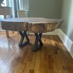 Thick Raw Wood And White Epoxy Coffee Table