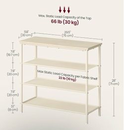 VASAGLE 4-Tier Shoe Rack Steel Frame Storage Organizer Entryway w/ Fabric Shelves - Natural Beige