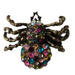VTG Multicolored SPIDER Gold T6one RING  w/sparkling stones on A stretch band