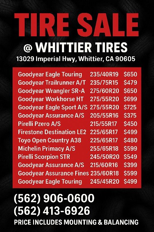 SET OF NEW TIRES 205/55/16 GOODYEAR ASSURANCE INCLUDING MOUNT AND BALANCE