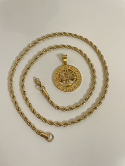 Libra Zodiac Pendant with 14K Gold Plated Rope 4mm Necklace 24" Chain Set