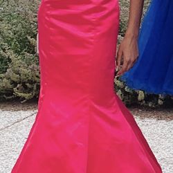 Two piece hot pink studded prom dress