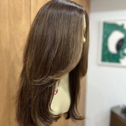 Custom Wig Sheitel Kosher Long Brunette With Blonde Highlights Wavy Soft New