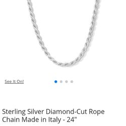 925 Silver Diamond Cutt Rope Chain- 24"