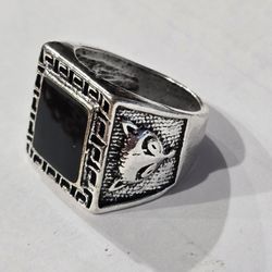 TITANIUM FOREVER WEAR SILVER NEW SIZE 8 MENS  BLACK ONYX RING