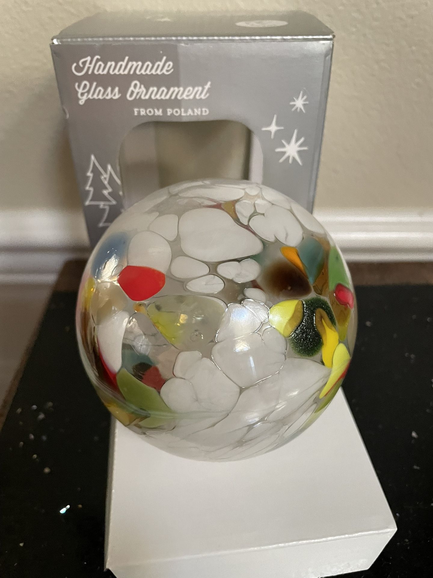 Mouth blown Glass Splatter Ball Christmas Ornament made in Poland
