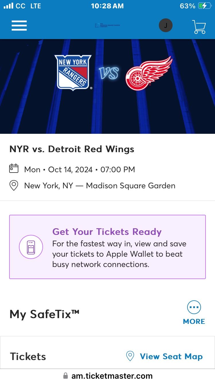 NY Rangers Vs. Detroit Red Wings Tickets