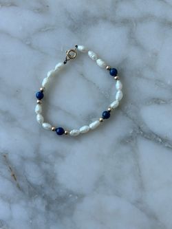 Genuine Baroque Pearl & Lapis Lazuli Bracelet | 14k Solid Gold Beads | 18k Gold-Fill Clasp | 7”