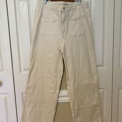 Michael Kors Denim Wide Pants, Beige, Size 14